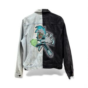 Men’s Custom Hand Painted Danny Phantom Design Denim Jacket - Sz M